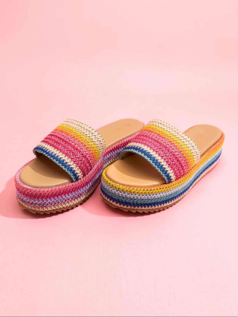 NEW IN BOX Mi.iM Delaney Platform Rainbow Slide Sandals
